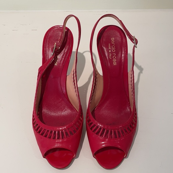 Sergio Rossi red patent leather sz 38.5 heels EUC - Picture 3 of 7